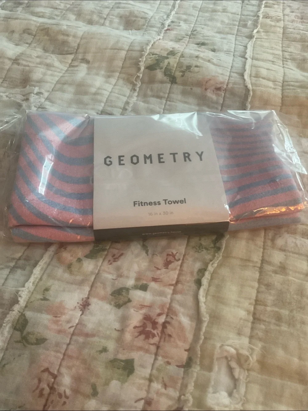 Geometry Pink & Blue Fitness Towel - Striped Workout Towel